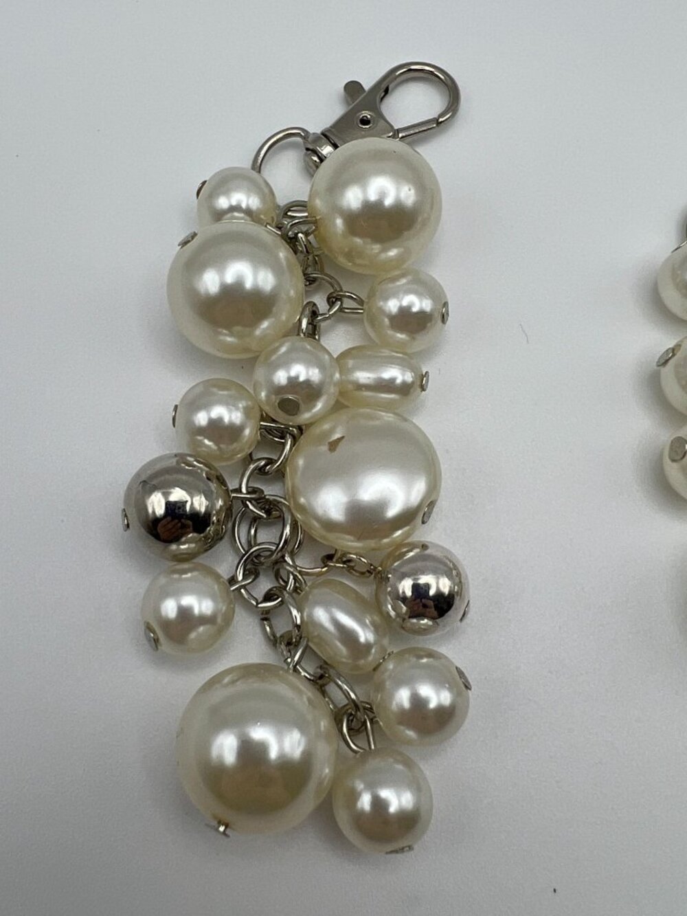 Elegant Faux Pearl & Silver-Tone Charm Earrings With Chain Detailing Lobster Cla - Picture 2 of 2